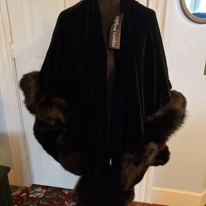 Adrienne Landau Silk Velvet Circle Cape Trimmed in